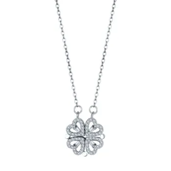 Silver Clover Hearts Necklace